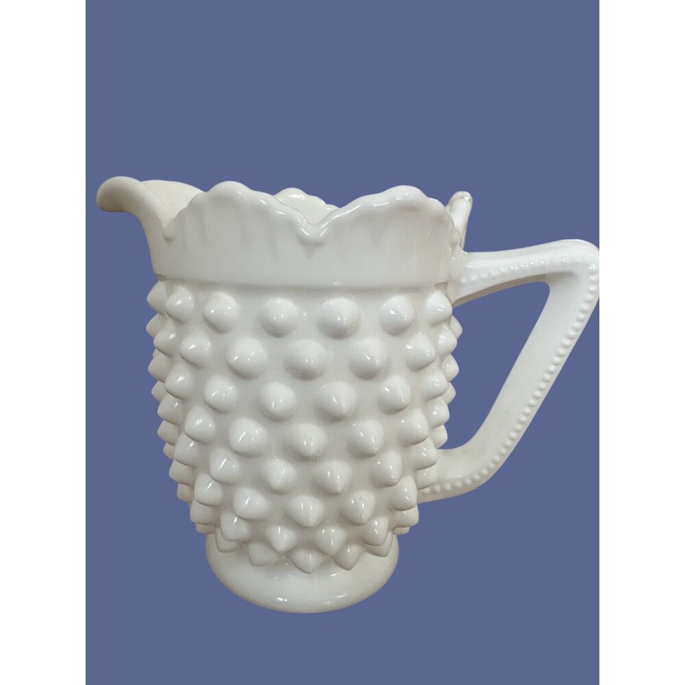 Fenton White Hobnail Milk Glass Creamer Mini Pitcher 4" Vintage